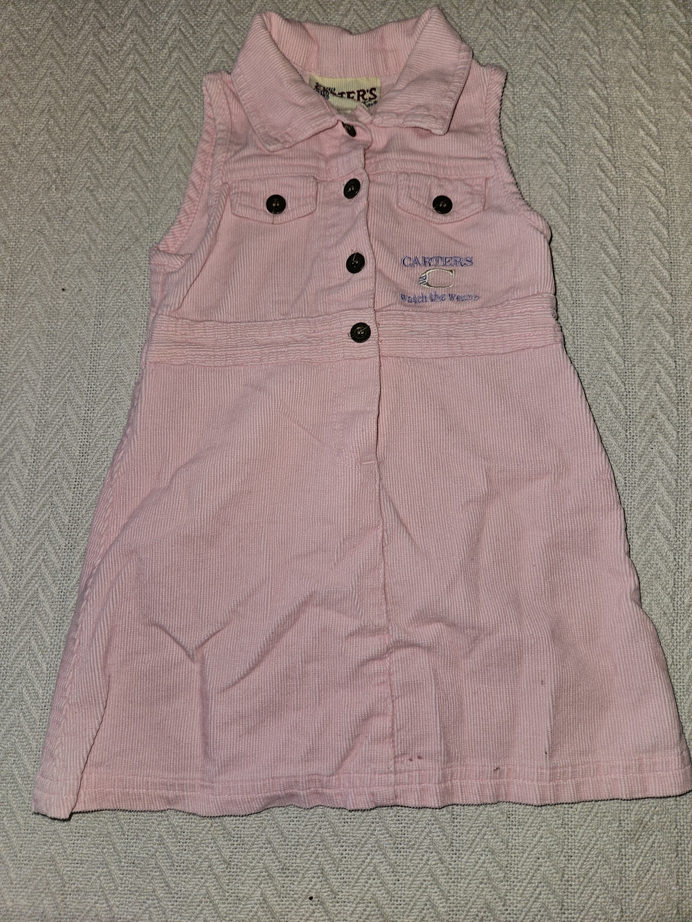 Carter's Light Pink Corduroy Sleeveless Dress with Button Front